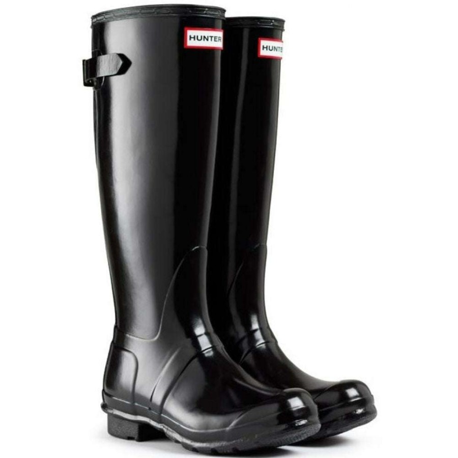 Tall Boots * | Hunter Women'S Original Back Adjustable Gloss Rain Boots In Black