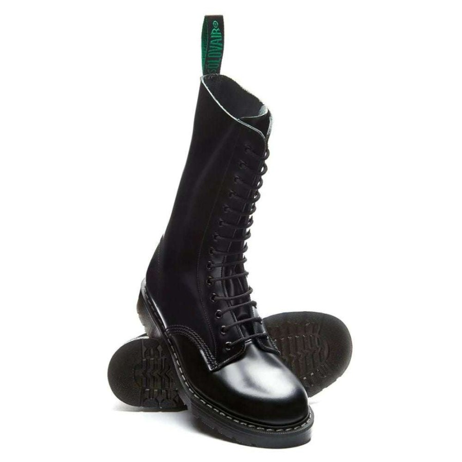 Lace-Up Boots * | Solovair 14 Eye Derby Boot In Black Hi-Shine